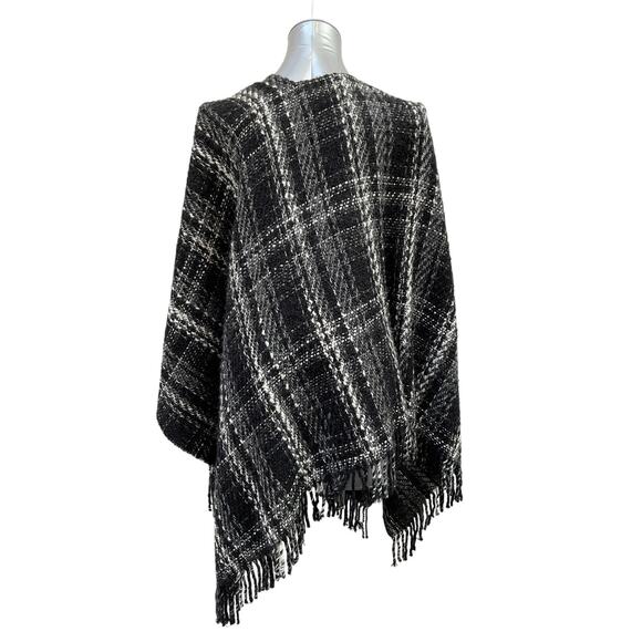 NWT Maje Plaid Fringe Shawl Women's ONE SIZE Black - Picture 2 of 3